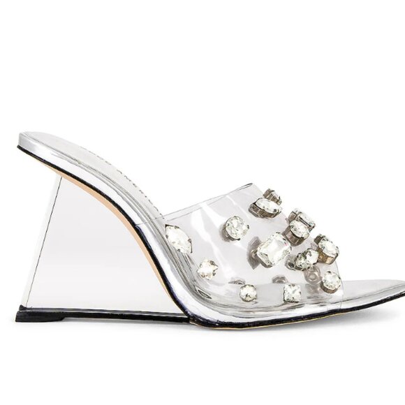 NEW GOOD AMERICAN Made In Brazil Jeweled Wedge Heels clear glass 7253m0 - Picture 7 of 7